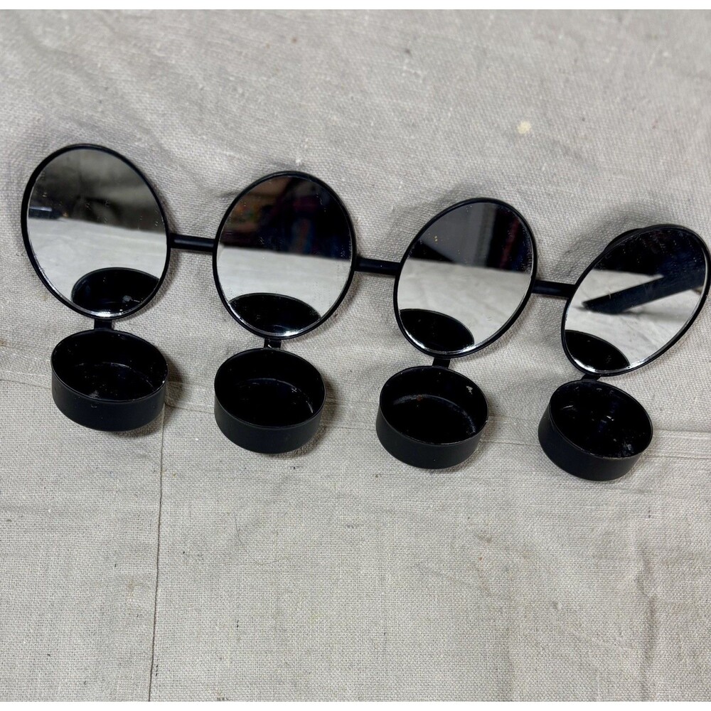 Black Metal Wall Tealight 4-Candleholder Set With Mirrors